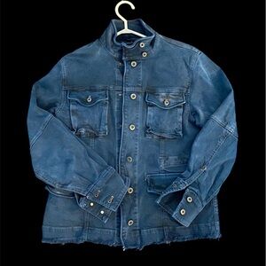 Free People Hartley Military Blueish Black Dip Dyed Denim Jacket Size XS